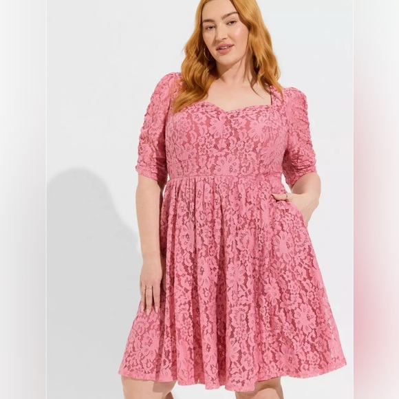 Torrid 28 5X Pink Lace‎ V Neck Cocktail Party Mini Cute Goth Romantic Dress NWT - Picture 2 of 10